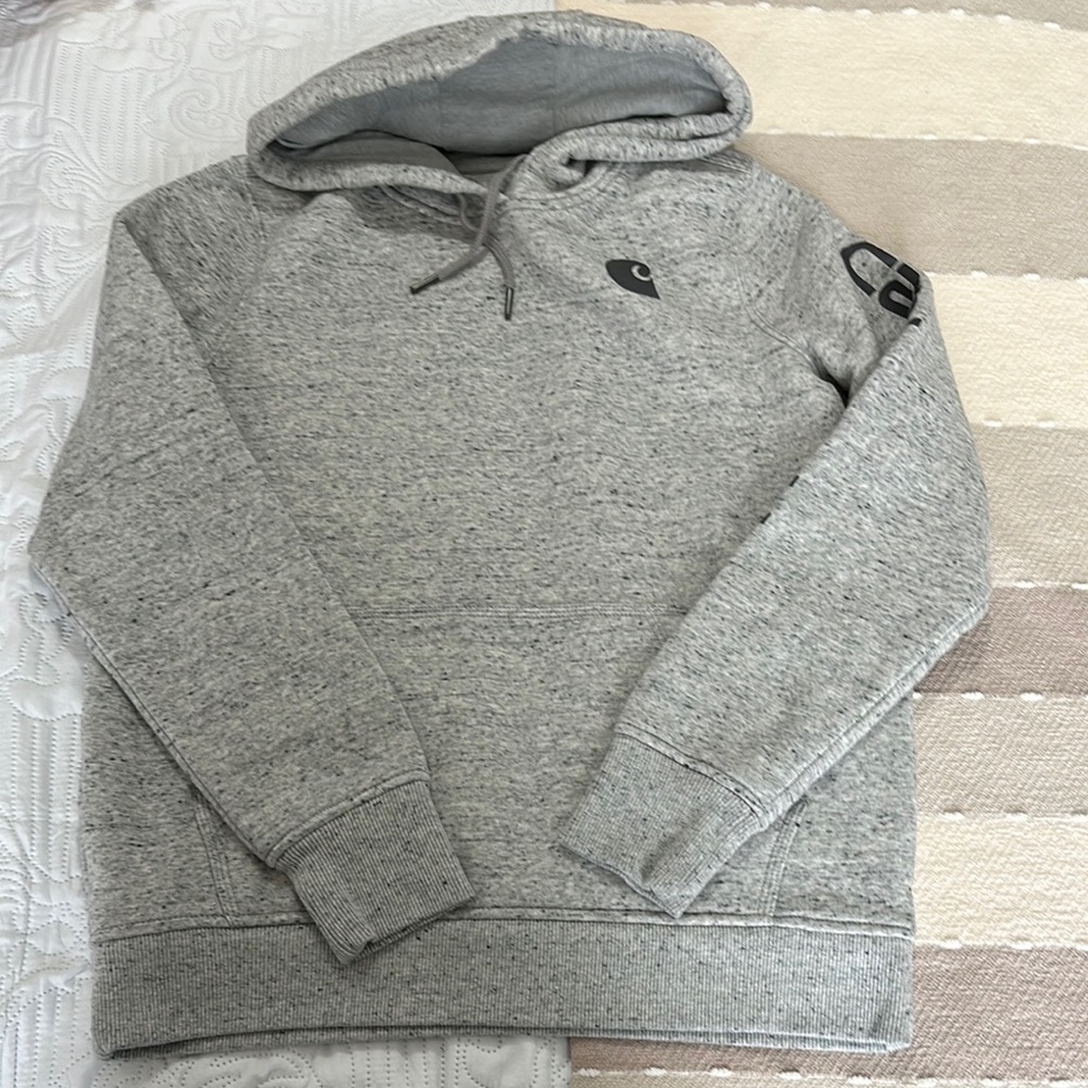 Carhartt Gray Pullover Hoodie with Long Sleeves and Logo